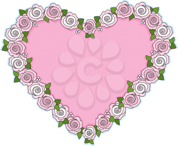 Royalty Free Clipart Image of a Pink Rose Heart Shaped Frame