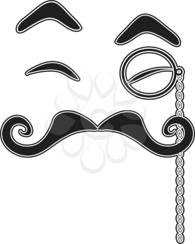 A black silhouette of eyebrows, eyes, mustache and monocle, together giving the impression of a face.