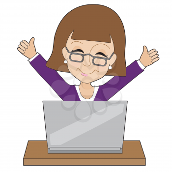A young business woman is happy about something on her laptop -