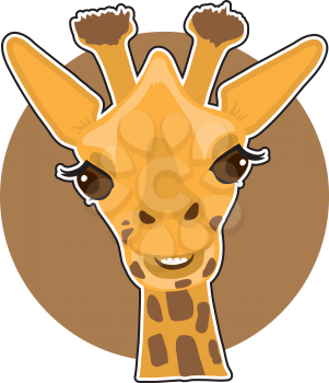 A cute giraffe portrait with a brown circle background