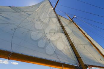 Views of the mast, sails and rigging on the private sail yacht.