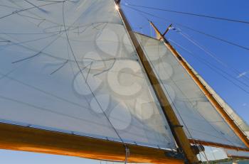 Views of the mast, sails and rigging on the private sail yacht.