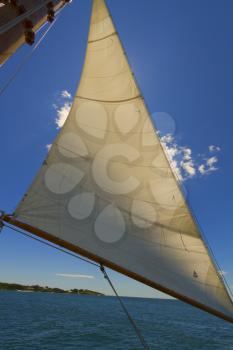 Views of the mast, sails and rigging on the private sail yacht.