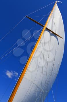 Views of the mast, sails and rigging on the private sail yacht.