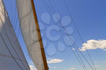 Views of the mast, sails and rigging on the private sail yacht.