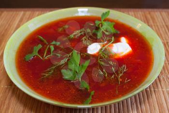 A plate of delicious russian borscht.