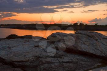 Sunset on a rocky shore