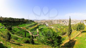 Jerusalem, Israel-March 12, 2017: Panoramic view of Jerusalem in Israel from the Mount of Olives.