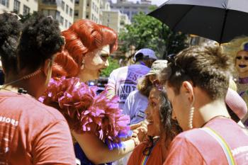 New York City, USA-June 25, 2017: LGBTQ participants of the NYC Pride March. Gay Pride events occur throughout the month of June, culminating with the March along the 5th Avenue.