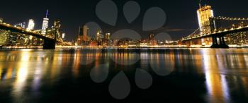 Bright lights of New York City at night.