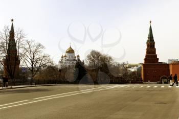 MOSCOW, RUSSIA - April 8, 2015: Views of the Kremlin-fortified complex at the heart of Moscow. It serves as the official residence of the President of the Russian Federation.