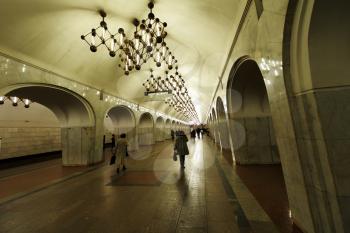 Moscow, Russia- April 18, 2015: Moscow subway has 212 stations and its route length is 360 km (220 mi), making it the sixth longest in the world.
