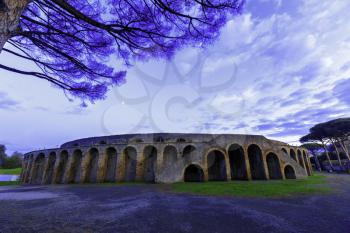 Sunset over ancient ruins of Pompeii