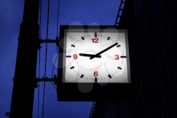 town clock in the evening hours