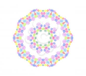 Abstract concentric pattern from curl color lines on white background for design