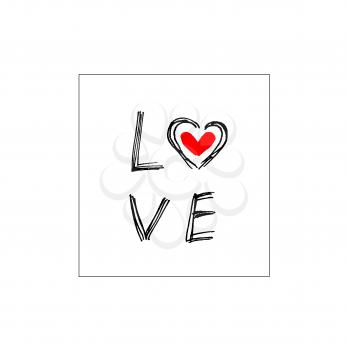 Word ''Love'' with abstract heart on white background