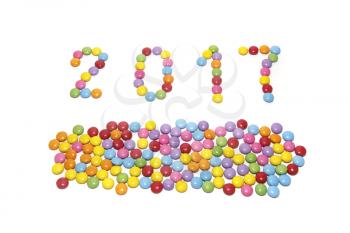 2017 (New Year) from multicolored sweets candy isolated on white background