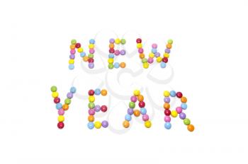 New Year from multicolored sweets candy isolated on white background