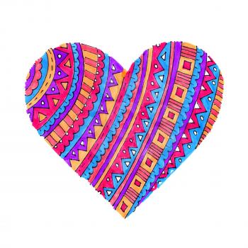 Bright heart with abstract pattern on white background, hand draw