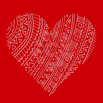 Abstract white pattern heart on red background