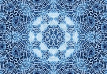 Bright blue abstract concentric pattern with soap foam on glass