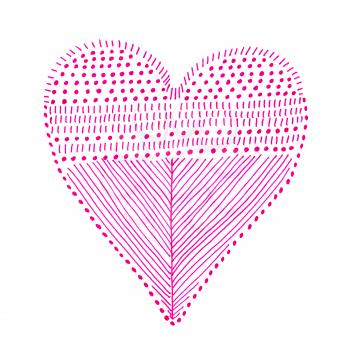 Decorative heart with abstract pattern on white background, hand drawn 