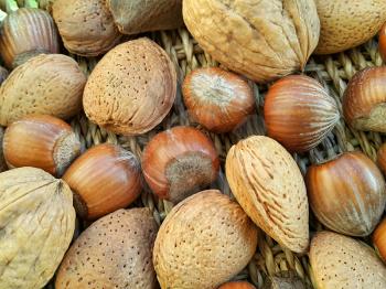 Mix of different types nuts, close up