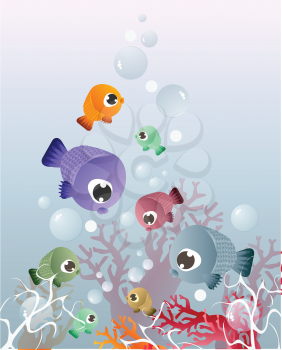 Royalty Free Clipart Image of Fish Swimming Underwater