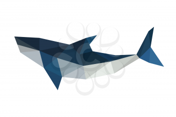 Illustration of poligonal, origami shark isolated on white background