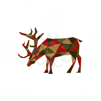 Illustration of colorful origami reindeer isolated on white background