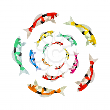 Illustration of colorful origami koi fish swimming in circle