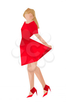 Illustration of origami girl with red dress