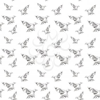 Illustration of seamless pattern with origami painted birds
