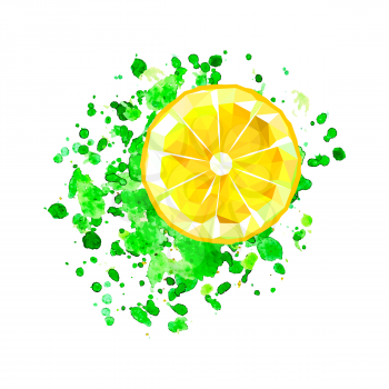 Illustration of origami lemon slice with watercolor splash