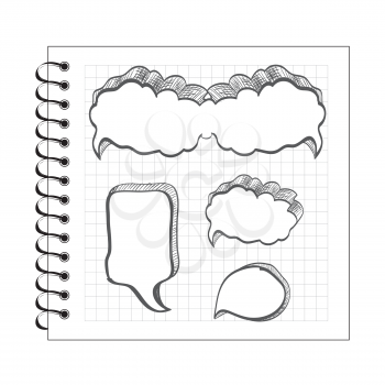Illustration of scribble speech bubble set on notepad paper background
