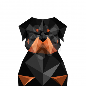 Illustration of origami rottweiler dog isolated on white background