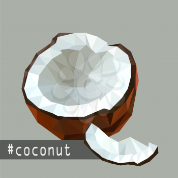 Illustration with flat origami design of coconut fruit