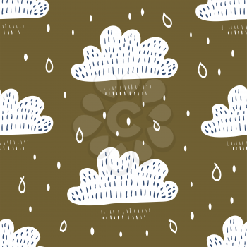 Seamless background with retro cartoon clouds on brown background