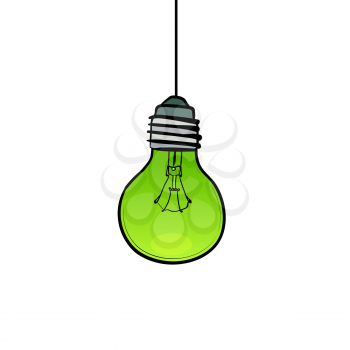Hand drawn green lightbulb for ecologic thinking, isolated on white background