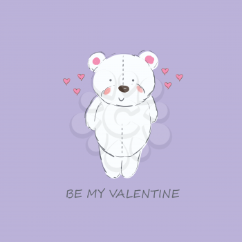 Modern Valentine's day illustration with doodle teddy bear on flat blackground