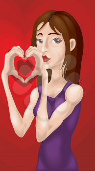 Royalty Free Clipart Image of a Woman Forming a Heart With Her Hands