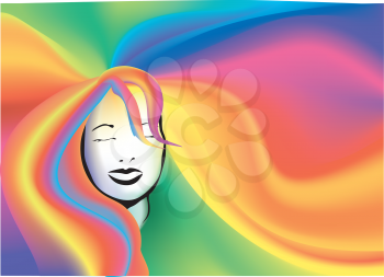 Royalty Free Clipart Image of a Woman With Rainbow Hair