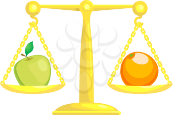 Royalty Free Clipart Image of Apples and Oranges on a Scale