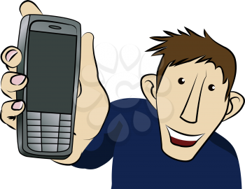 Royalty Free Clipart Image of a Man Holding a Cellphone