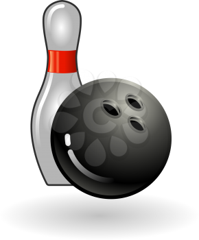 Royalty Free Clipart Image of a Bowling Ball and Pin