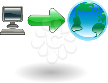 Royalty Free Clipart Image of an Illustration of a Computer Uploading Something