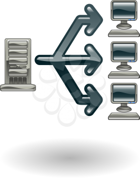 Royalty Free Clipart Image of a Web Server and Computer Illustration