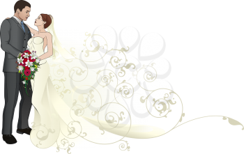 Royalty Free Clipart Image of a Bride and Groom