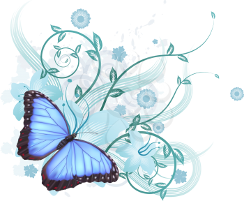 Royalty Free Clipart Image of a Butterfly Floral Background