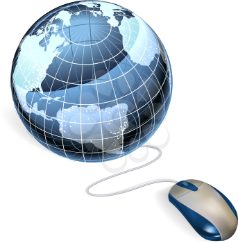 Royalty Free Clipart Image of a Mouse Connected to a Globe